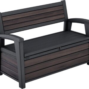 The Aucontainerz Outdoor Storage Bench 227L | Seats 2 Adults | DecoCoat Wood-Look Resin | Waterproof & Ventilated | All-Weather UV Resistant