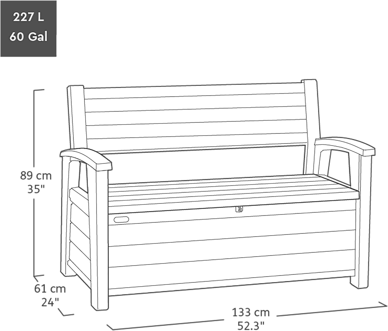 The Aucontainerz Outdoor Storage Bench 227L | Seats 2 Adults | DecoCoat Wood-Look Resin | Waterproof & Ventilated | All-Weather UV Resistant - Image 3